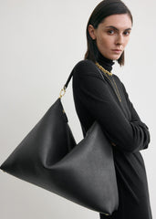 Bevel grained-leather bag black