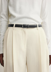 Slim grained-leather trouser belt black