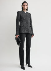 Collarless cinched jacket black/white