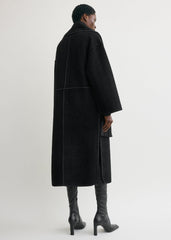 Embroidered scarf coat black