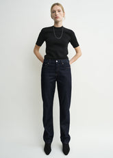 Low straight denim rinsed blue