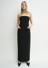 Strapless pocket dress black petite
