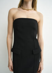 Strapless pocket dress black petite