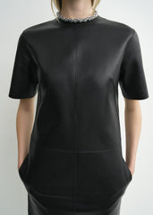 Leather tee dress black petite