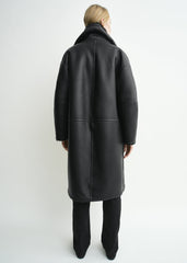 Shearling wrap coat black petite