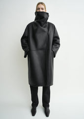 Shearling wrap coat black petite