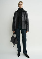 Grained leather jacket black petite