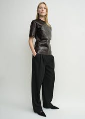 Croco-embossed tee dark brown