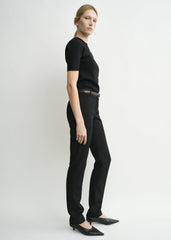 Low-waist slim evening trousers black petite