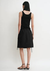 Drawstring poplin mini skirt black