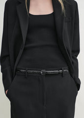 Thin croco-embossed belt black