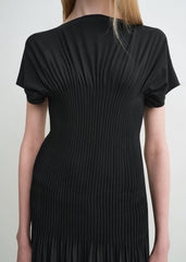 Knife-pleated jersey dress black
