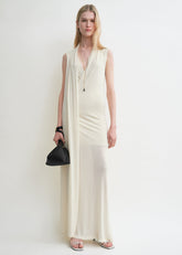 Overlapped scarf dress ecru