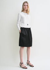 Drawstring satin mini skirt black