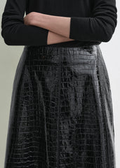 Croco-embossed skirt black