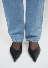 Leather asymmetric ballerinas black