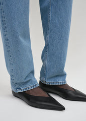Leather asymmetric ballerinas black