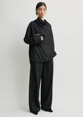 Funnel-neck flannel top black petite