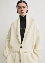 Shawl-lapel cashmere-wool robe ecru