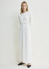 Long-sleeve slouch waist dress macadamia petite