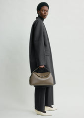 T-lock grained-leather top handle dark taupe