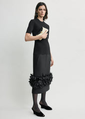 Mini T-lock embroidered leather clutch black/milk