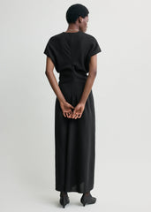 Slouch waist wool dress black