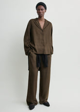 Monogram flannel pj top dark brown
