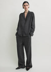 Monogram flannel pj top charcoal