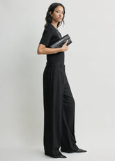 Wide flannel trousers black petite