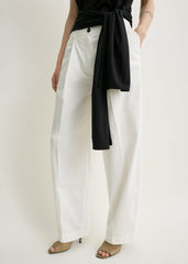 Single pleat cotton trousers white