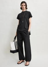 Drawstring cotton trousers black
