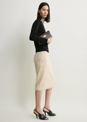 Feathered-jersey skirt eggshell