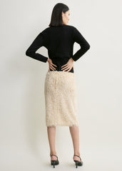Feathered-jersey skirt eggshell