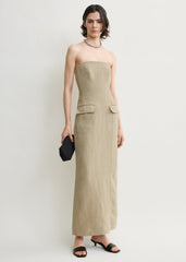 Strapless pocket dress beige
