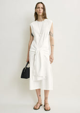 Tie-waist jersey dress off-white
