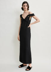 V-neck raw slip dress black