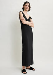 V-neck raw slip dress black