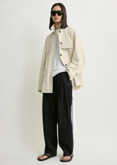 Collared drawstring jacket oyster