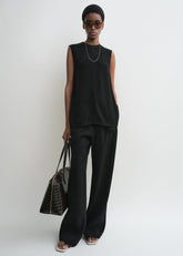 Woven stripe top black