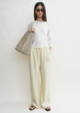 Woven stripe drawstring trousers ecru
