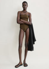 Stripe edge strapless swimsuit walnut