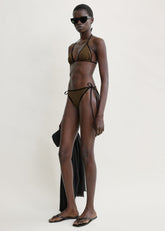 Stripe tie bikini top walnut