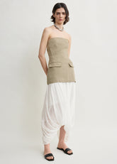 Strapless linen pocket top beige