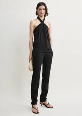 Twisted jersey halter top black