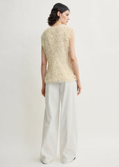 Feathered-jersey top eggshell