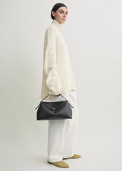 T-lock grained-leather top handle black
