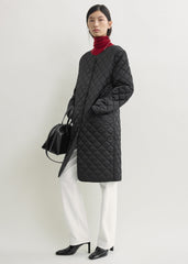 Quilted collarless coat black