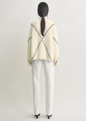 Argyle-stitch cashmere sweater ecru/black