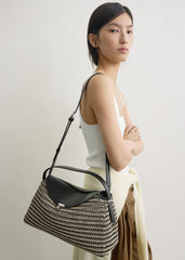 T-lock woven-leather top handle black/sand